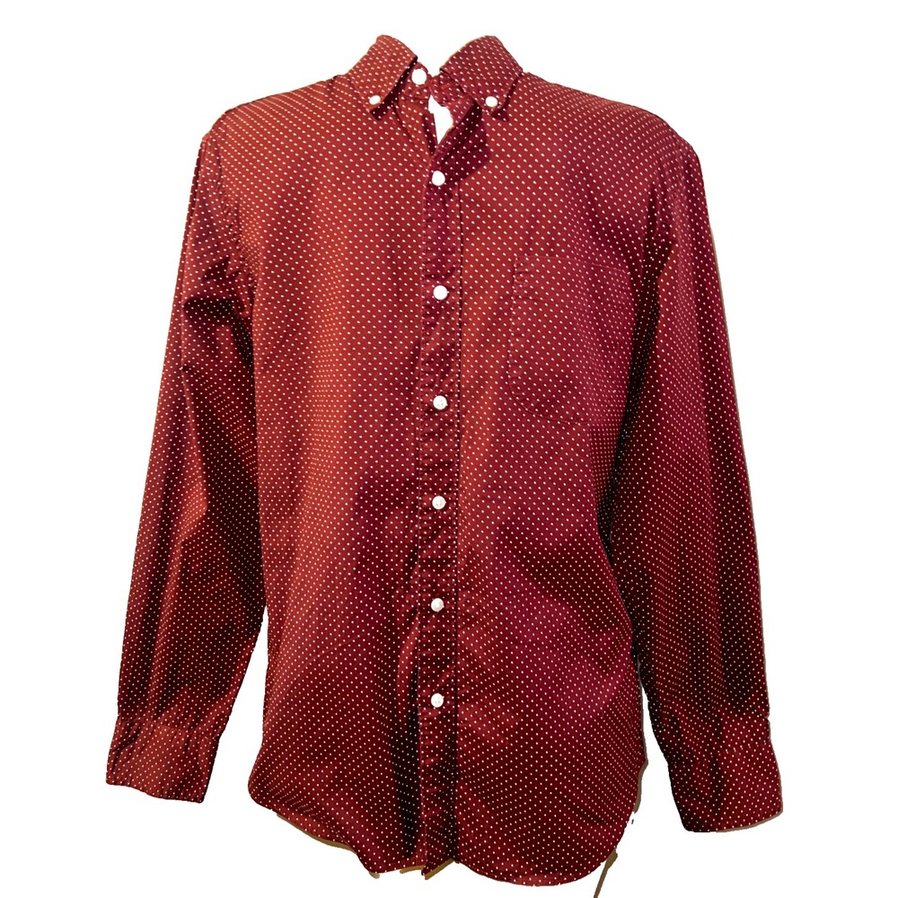 J.Crew Secret Wash Slim Fit Polka Dot Button Down Shirt Burgundy White Mens M